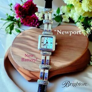 BRIGHTON "Newport" Silver and Leather Watch